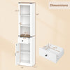 Narrow 68-inch tall white bathroom cabinet dimensions with adjustable shelves and pull-out drawer for organized storage.