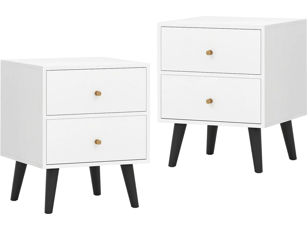 Nightstand Set of 2 Mid Century Modern Bedside Table with Golden Knobs and Raised Support Legs