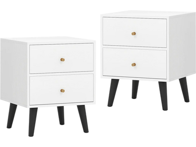 Costway Mid Century Modern Nightstand Set of 2 Bedside Tables Golden Knobs 84377665 New