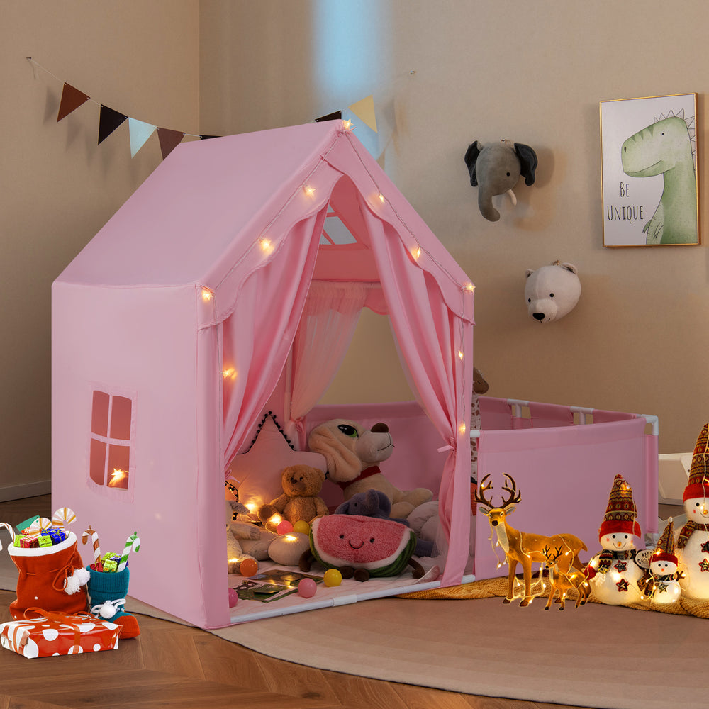 Kids Play Tent with Playpen 2-in-1 Toddler Playhouse with Yard-Pink - Gallery View 1 of 10