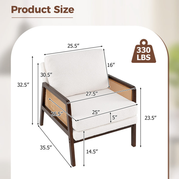 Accent chair from the 3-piece rattan living room set, featuring soft sherpa upholstery and ergonomic design for comfort.