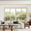 3-piece rattan living room furniture set featuring a coffee table, accent chair, and side table with tempered glass.