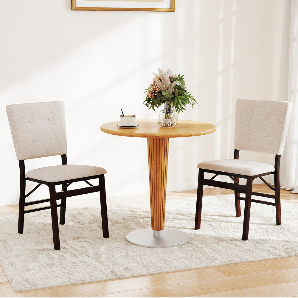 Foldable Dining Chair Set of 2 Armless Kitchen Chair with Padded Seat and Tilt Backrest-Beige - Gallery View 1 of 9