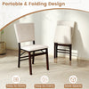 Foldable beige dining chair with padded seat and tilt backrest, ideal for easy storage and portability in kitchens.
