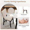 Beige foldable dining chair with padded seat, tilt backrest, and sturdy rubber wood legs for kitchen or dining use.