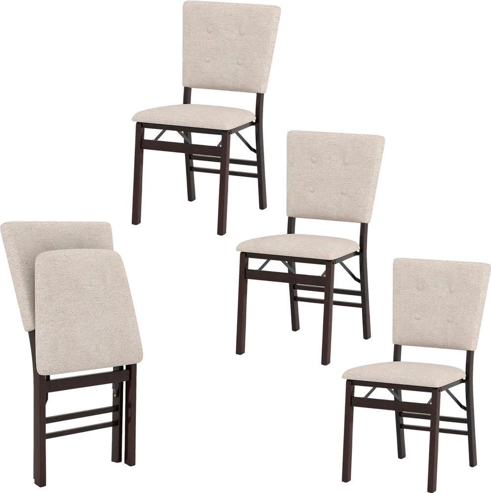 Foldable dining chair set of 4 in beige with padded seats and tilt backrest, ideal for kitchens and dining areas.