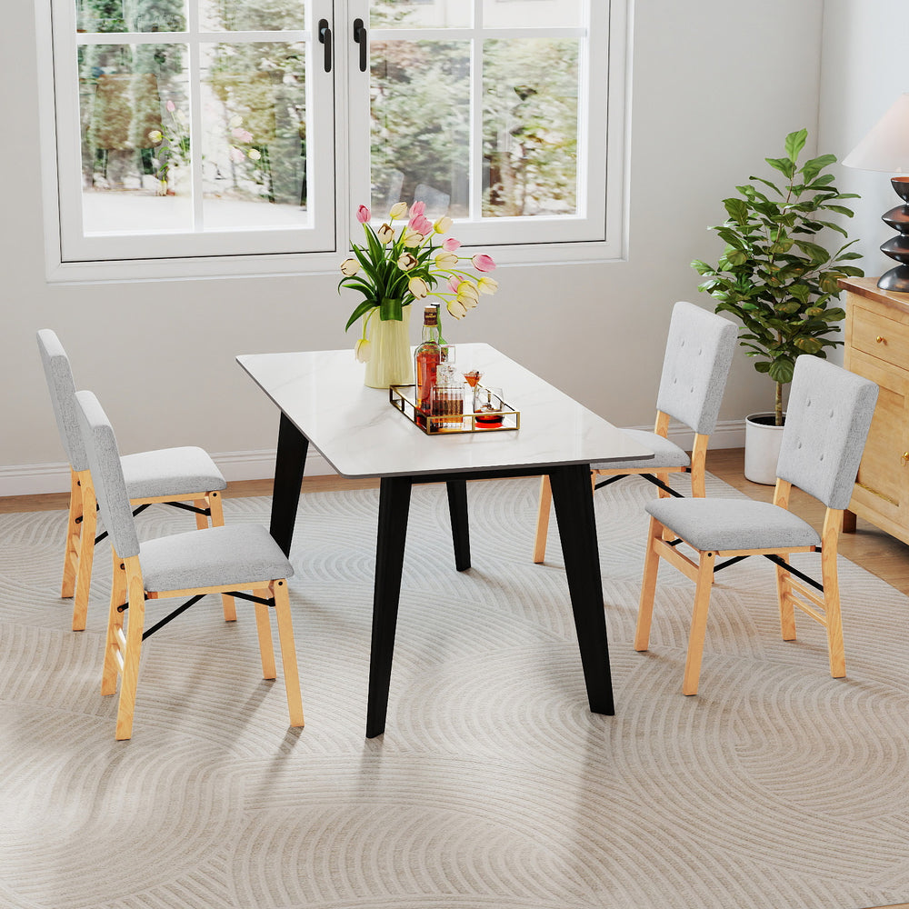 Foldable Dining Chair Set of 4 Armless Kitchen Chair with Padded Seat and Tilt Backrest-Gray - Gallery View 1 of 7