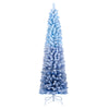 Snow-flocked 6-foot artificial Christmas tree in gradient blue with 220 warm white LED lights, perfect for festive.