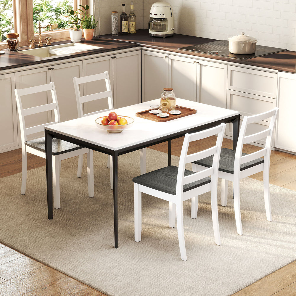Set of 4 gray dining chairs with solid rubber wood legs, featuring a modern design for dining rooms or restaurants.