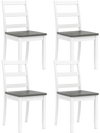 Set of 4 gray wood dining chairs with solid rubber wood legs, featuring a ladder back design for comfort and stability.