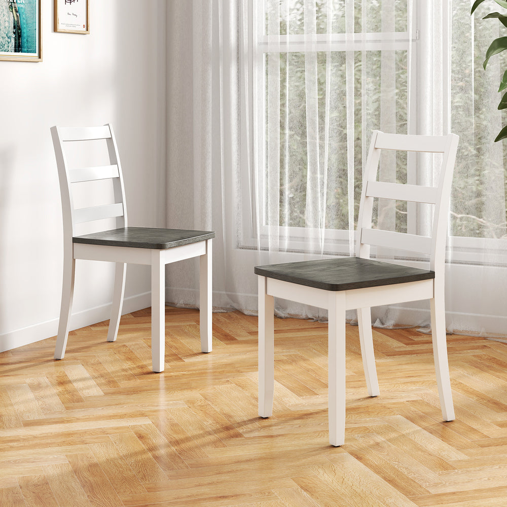 Front view of a gray dining chair with solid rubber wood legs, designed for comfort and stability in modern settings.