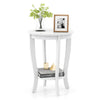 White side table featuring a smooth surface and curved legs, perfect for modern living room decor and compact spaces.