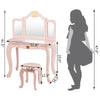 Kids vanity set in pink with tri-fold mirrors, detachable top, and jewelry armoire for stylish storage and play.