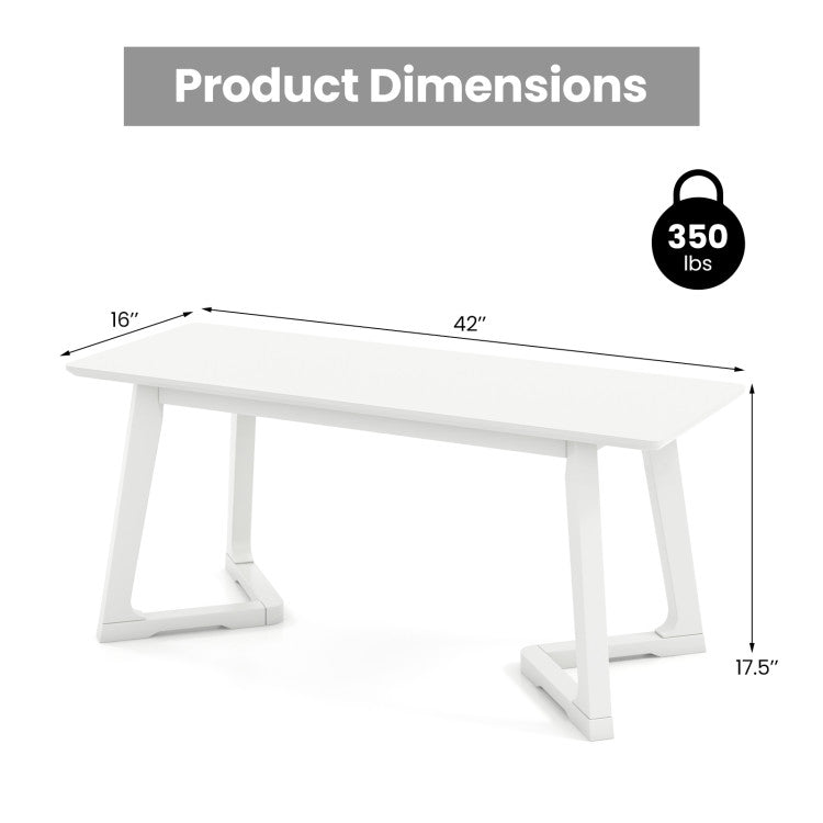 Dimensions of the entryway bench, 42"x16", supporting up to 350 lbs, ideal for shoe storage and versatile use.
