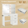 Vanity desk with adjustable brightness lights, shelves, and drawers, part of a 4-piece bedroom furniture set.