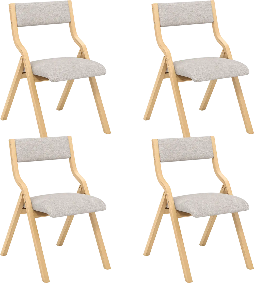 Folding Dining Chair Set of 4 Wooden Upholstered Dining Chairs with Solid Wood Frame