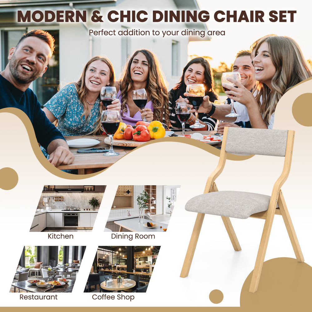 Folding dining chair from a set of 4, featuring a solid wood frame and upholstered cushion, perfect for compact spaces.