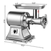 Heavy-duty 1.5HP commercial meat grinder with stainless-steel body, reverse mode, and high efficiency for restaurants.