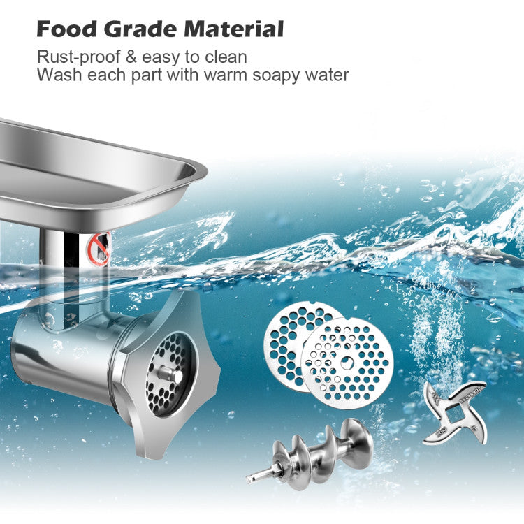 Stainless-steel components of the Heavy Duty 1.5HP Commercial Meat Grinder, showcasing durability and easy cleaning.