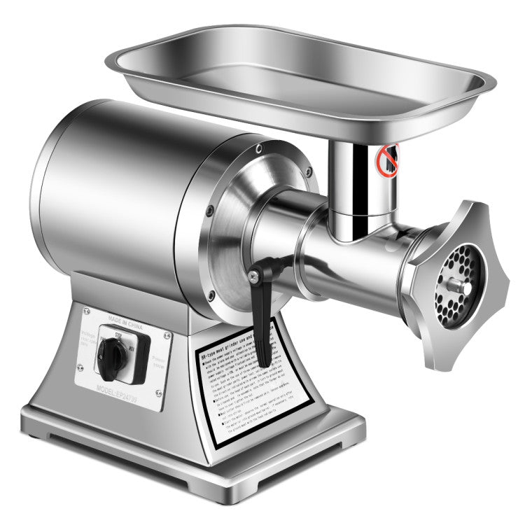Heavy-duty 1.5HP commercial meat grinder with stainless-steel body, designed for high efficiency and easy cleaning.