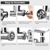 Assembly steps for the Heavy Duty 1.5HP Commercial Meat Grinder, showcasing stainless-steel components and easy setup.