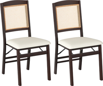 Costway Folding Dining Chairs Set of 2 Linen Padded Seat Rubber Wood 77265900 New