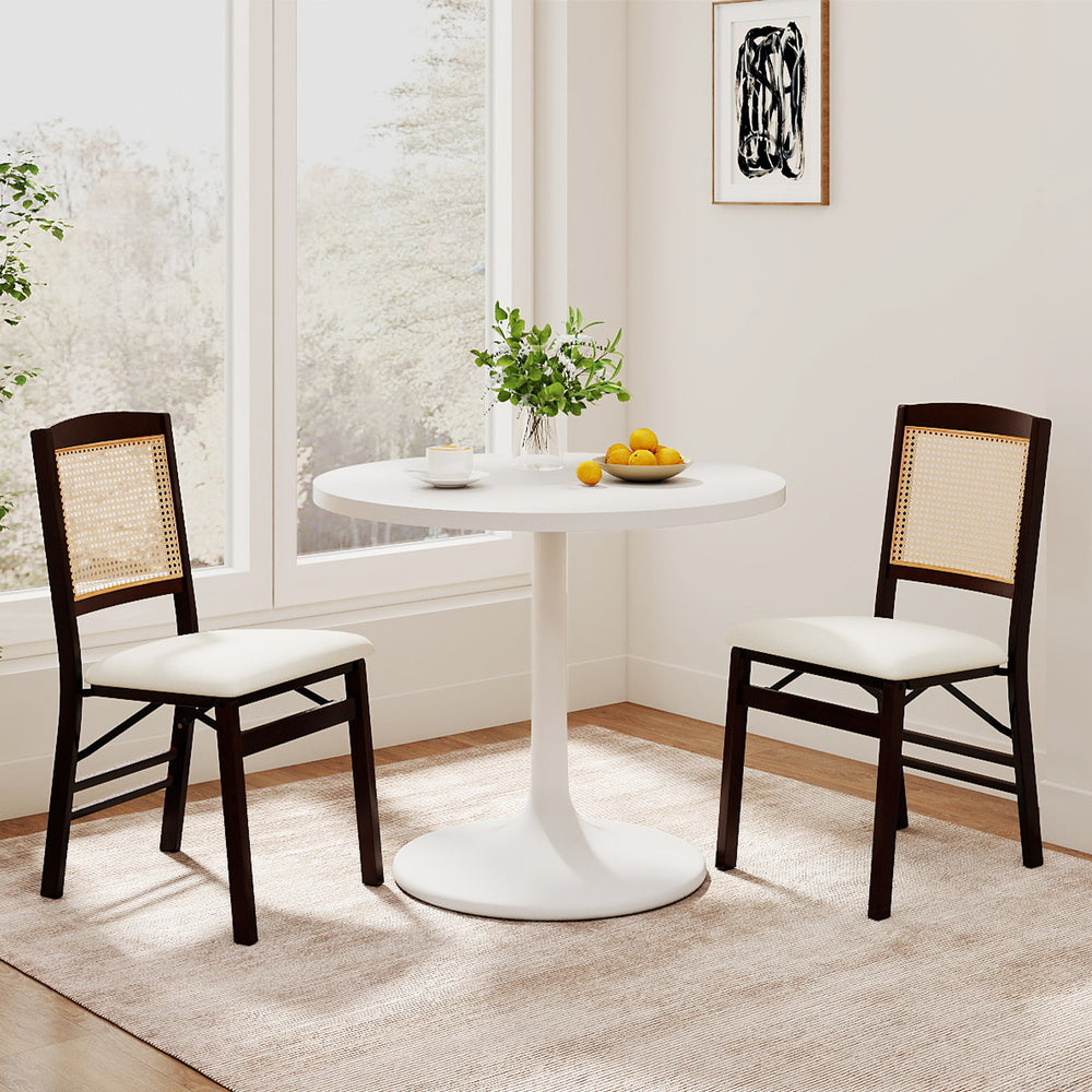 Folding dining chairs set of 2 with rubber wood frames and linen padded seats, ideal for kitchen or dining room use.