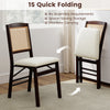Set of 2 folding dining chairs with rubber wood frame and linen padded seats, perfect for space-saving storage.