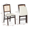 Folding dining chair set of 2 with rubber wood frame, linen padded seat, and rattan backrest for stylish comfort.