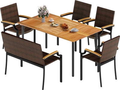 Costway 6-Pc Outdoor Patio Dining Set w/ Umbrella Hole 43172479 New