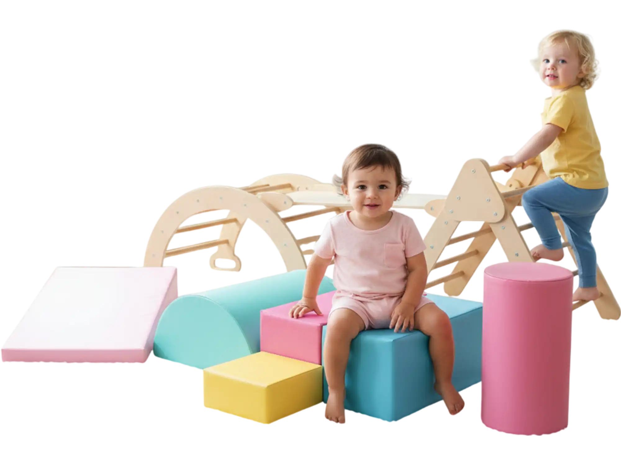 Costway 7-in-1 Pikler Triangle Indoor Playground Slide Foam Blocks 29831024 New