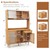 Extendable dining table with rattan accent chairs and kitchen cabinet, crafted from bamboo and rubber wood for.