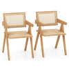 Rattan accent chairs with ergonomic backrests and armrests, crafted from bamboo and rubber wood for dining or coffee.