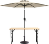 3-Piece Patio Picnic Table Set: Adjustable Wooden Picnic Table + Umbrella + Umbrella Base
