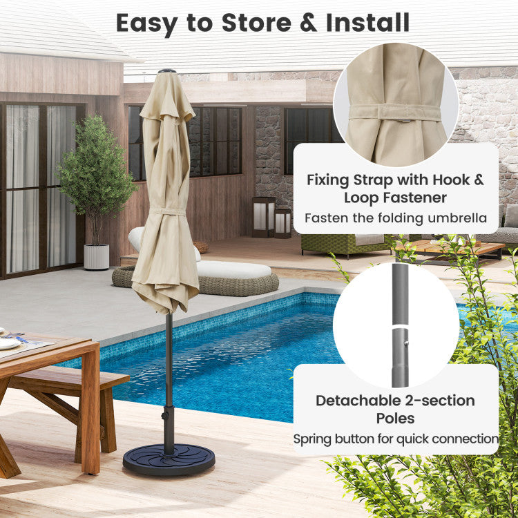 Adjustable wooden picnic table with UV-resistant umbrella and sturdy base, perfect for versatile outdoor use.