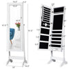 Lockable mirrored jewelry cabinet with 8 shelves, 38 hooks, and adjustable lighting for organized storage and styling.