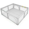 Large infant playpen with 360° visible mesh design, perfect for safe crawling and standing, measuring 81” x 73” x 27”.