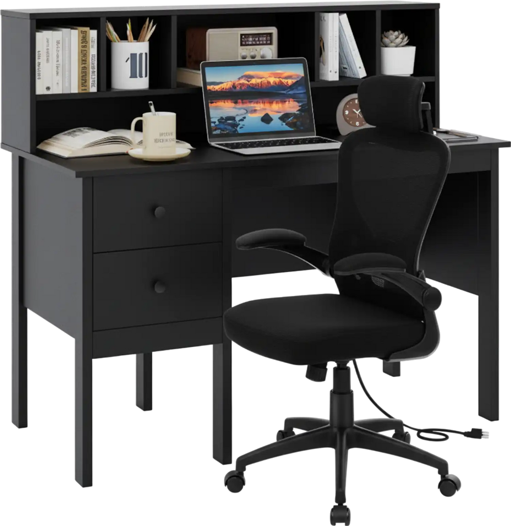 Black 48 inch Computer Desk and Ergonomic Mesh Office Chair Bundle for Home Office