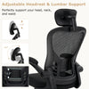 Adjustable headrest and lumbar support of the ergonomic mesh office chair for optimal comfort during long hours.