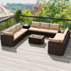 Outdoor PE Rattan Conversation Set with 32” Propane Fire Pit Table and Tank Holder-Beige - Gallery View 1 of 7
