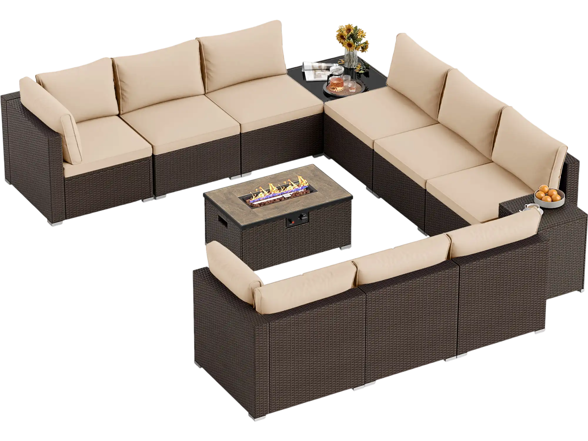 Costway 12-Pc Outdoor PE Rattan Conversation Set w/ 32