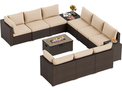 Costway Outdoor PE Rattan Conversation Set w/ 32