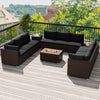 Outdoor PE Rattan Conversation Set with 32” Propane Fire Pit Table and Tank Holder-Black - Gallery View 1 of 7