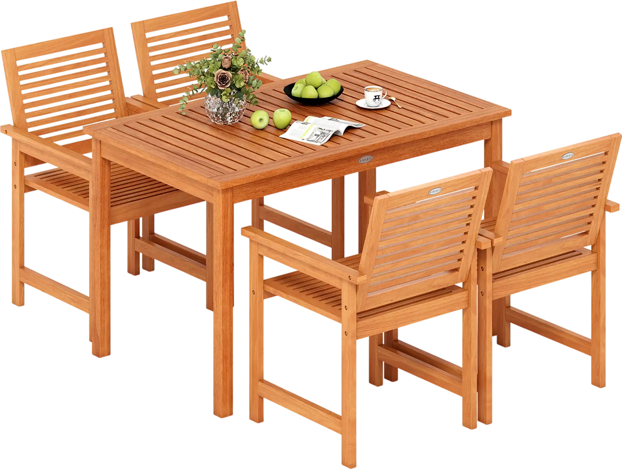 Costway 5-Pc Patio Wood Dining Set Outdoor Rectangular Table Chairs 96891291 New