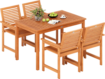Costway 5-Pc Patio Wood Dining Set Outdoor Rectangular Table Chairs 96891291 New