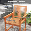 Ergonomic wooden chair with slatted seat and inclined backrest, perfect for outdoor patio dining and relaxation.