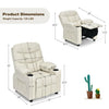 Beige kids recliner chair with cup holders and extended footrest, perfect for cozy holiday relaxation.