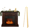 Acacia Wood Mirror & Electric Fireplace TV Stand Set - Rustic Vintage Home Heating Bundle