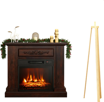 Costway Acacia Wood Mirror Electric Fireplace TV Stand Set 65227779 New