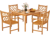 5-Pieces Patio Dining Table Set Wood Square Dining Table with 4 Chairs and Slatted Tabletop